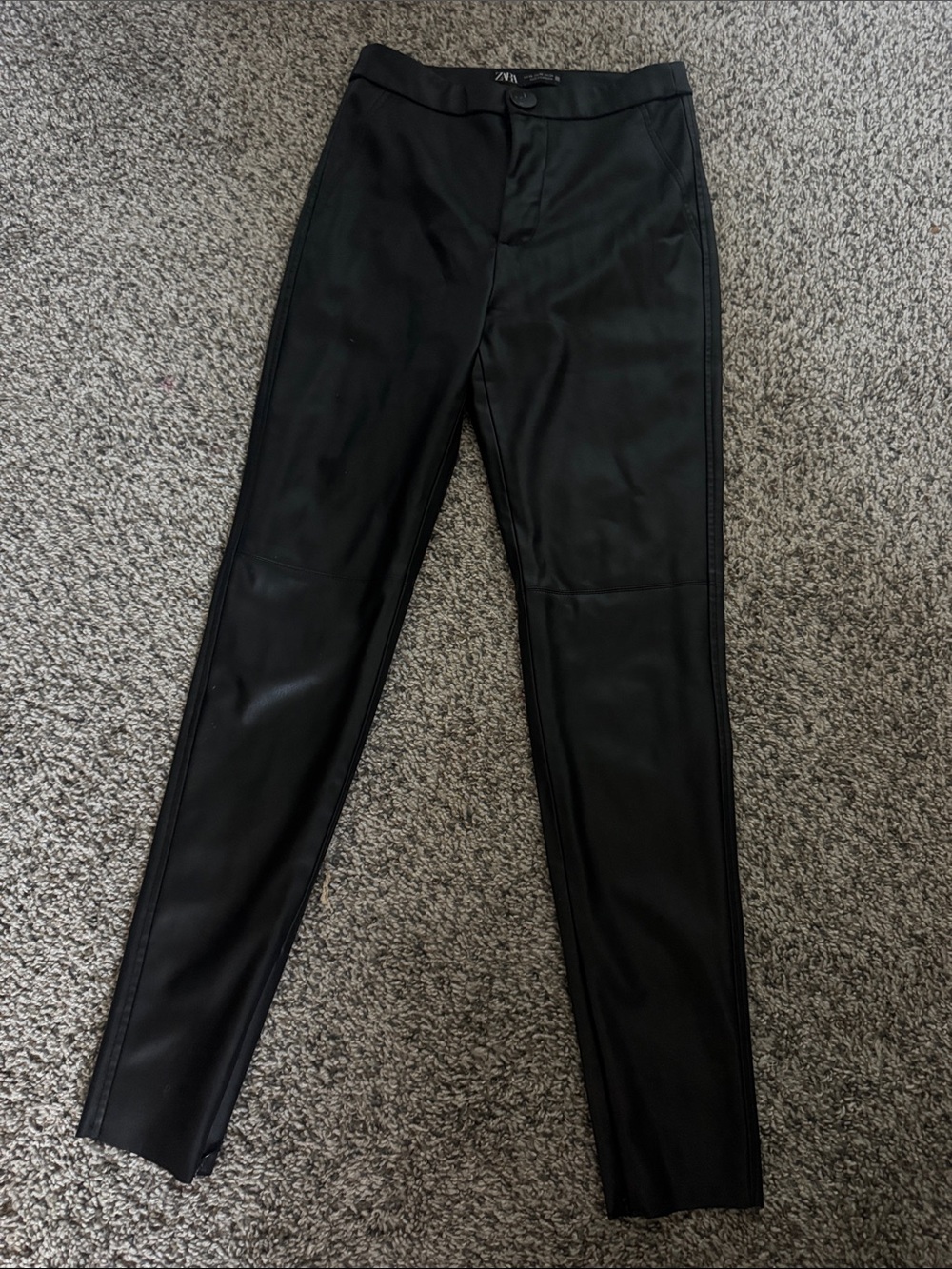 ZARA Black Faux Leather Slim Trousers